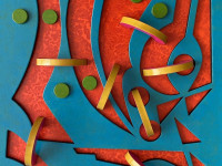 Sol Guillon, Pandereta, téc. mixta sobre madera aglomerada, 63 x 40 cm., 2022